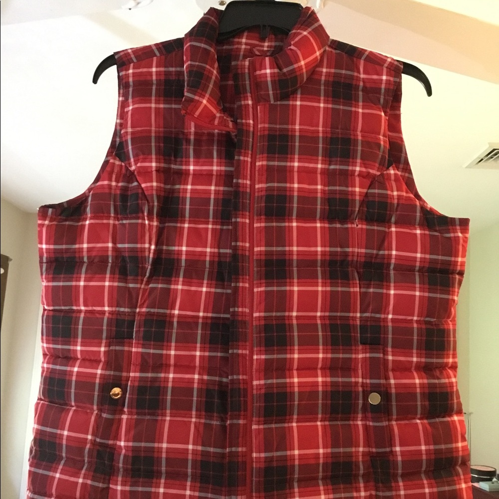 Plaid Red Puffy Vest